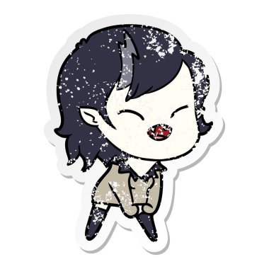 bir çizgi film gülen vampir kızın sıkıntılı etiket