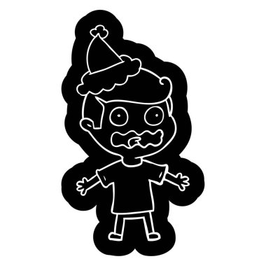 çizgi film simgesi bir adamın tamamen santa şapka stresli