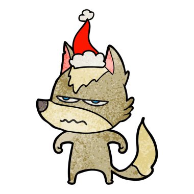 Noel Baba şapkası giyen rahatsız kurt dokulu çizgi film