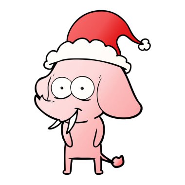 Noel Baba şapkası giyen bir filin mutlu degrade çizgi film
