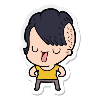 etiket hipster saç kesimi ile sevimli çizgi kızın