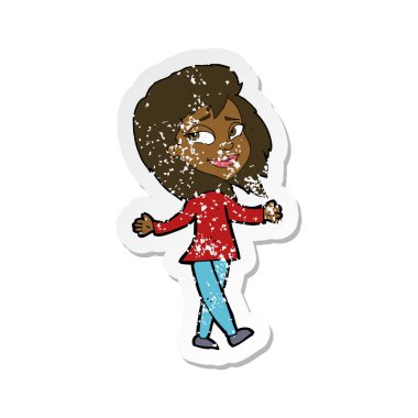 Retro sıkıntılı etiket bir stres özgür kadın karikatür