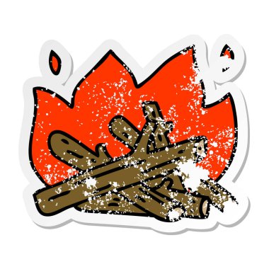 ilginç bir el sıkıntılı etiket çizgi film kamp ateşi çizilmiş