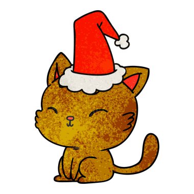 Noel dokulu karikatür kawaii kedi el çekilmiş