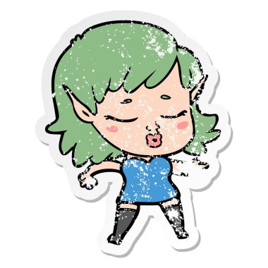 bir güzel karikatür elf kızın sıkıntılı etiket