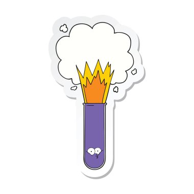 etiket kimyasal test tüpü içinde patlayan bir karikatür