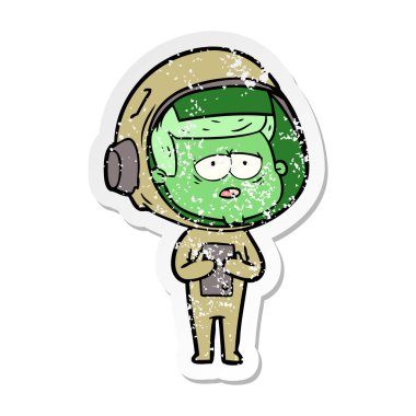 bir çizgi film yorgun astronotun sıkıntılı etiket