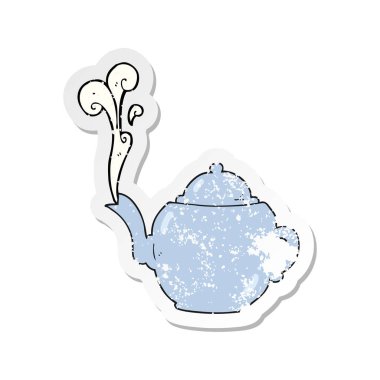 bir çizgi film çaydanlık Retro sıkıntılı etiket