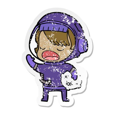 meteor tutan bir karikatür alan kızın sıkıntılı etiket