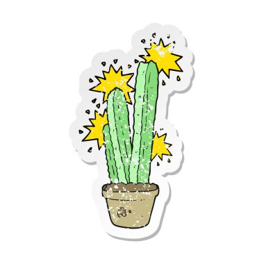 bir çizgi film kaktüs Retro sıkıntılı etiket