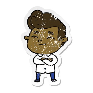 bir mutlu çizgi film adamın sıkıntılı etiket