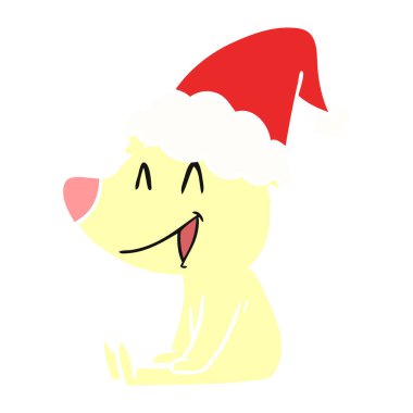 oturma ayı giyen Noel Baba şapkası renkli çizimi daire