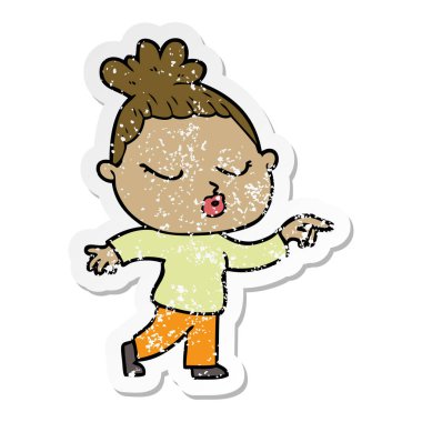 bir çizgi film sakin kadının sıkıntılı etiket