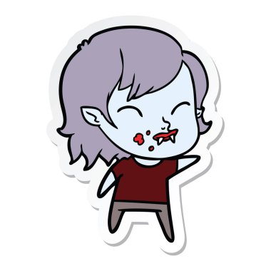 etiket bir karikatür vampir kızın kanlı yanak