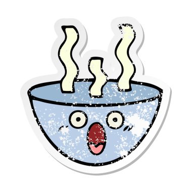bir sevimli çizgi tas sıcak çorba sıkıntılı etiket