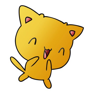 şirin kawaii kedi serbest el çekilmiş degrade çizgi film