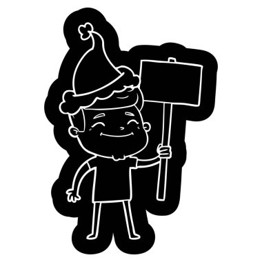 afişini Noel Baba şapkası giyen bir adamla mutlu ilginç çizgi film simgesi