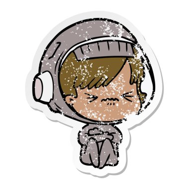 bir çizgi film astronot kadının sıkıntılı etiket