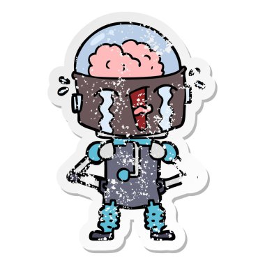 robot ağlıyor bir karikatür sıkıntılı etiket