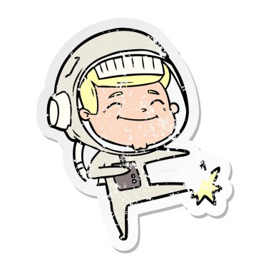 mutlu karikatür astronotun sıkıntılı etiket