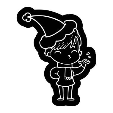 kadın düşünme giyen Noel Baba şapkası ilginç çizgi film simgesi