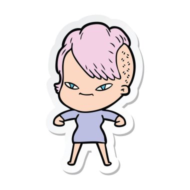 etiket hipster saç kesimi ile sevimli çizgi kızın