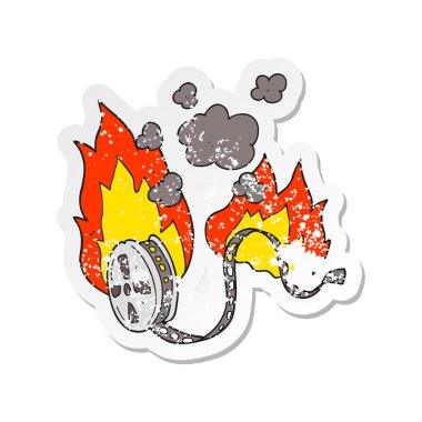 Retro bir çizgi film film film yanan etiket sıkıntılı