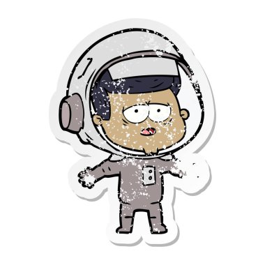 bir çizgi film yorgun astronotun sıkıntılı etiket