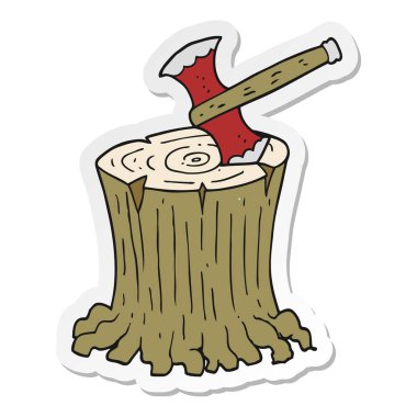 etiket ağaç kütüğü bir karikatür balta