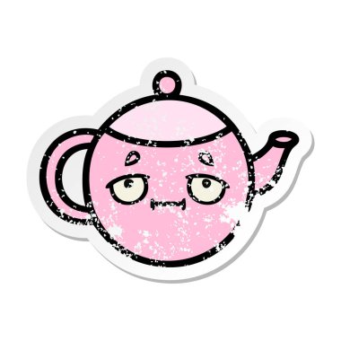 sevimli çizgi çaydanlık sıkıntılı etiket