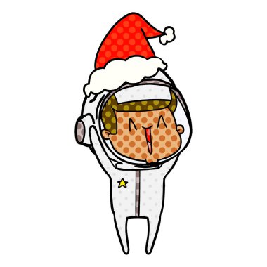 santa giyen bir astronot mutlu çizgi roman tarzı gösteren resim