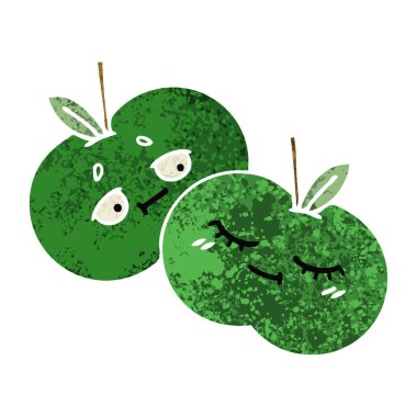 Retro illüstrasyon stil karikatür bir elma