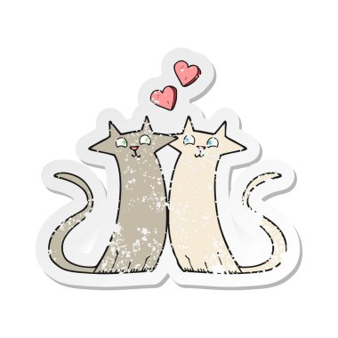 Retro sıkıntılı etiket bir karikatür kedi aşık