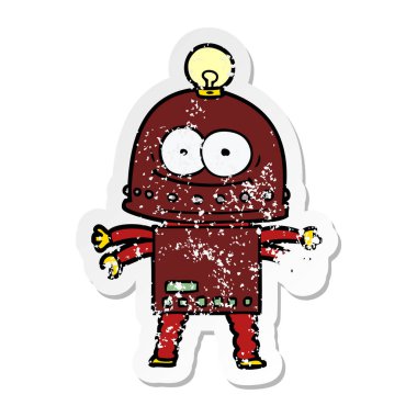 bir mutlu karton robot ampul ile sıkıntılı etiket