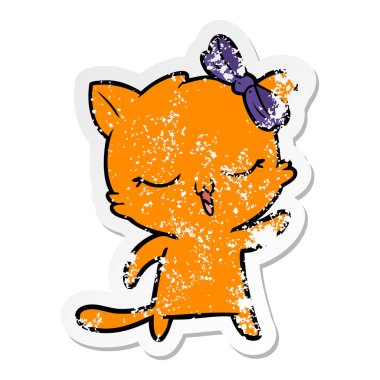 bir çizgi film kedinin kafasına yay ile sıkıntılı etiket