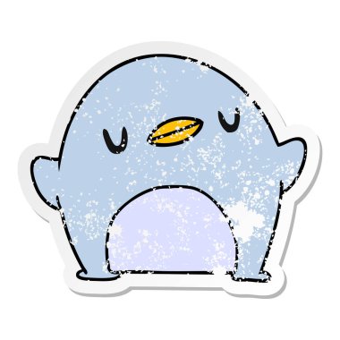 sıkıntılı etiket karikatür kawaii bir sevimli penguen