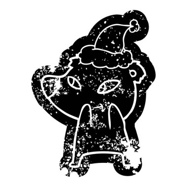 sevimli ilginç çizgi simgesini Noel Baba şapkası giyen bir ayının sıkıntılı