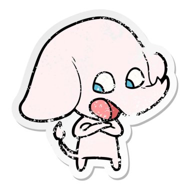 sevimli çizgi fil sıkıntılı etiket