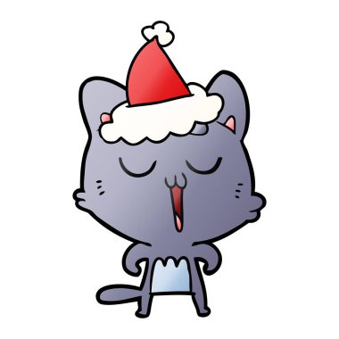 Noel Baba şapkası giyen bir kedi şarkı degrade çizgi film