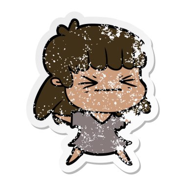 bir çizgi film kadının sıkıntılı etiket