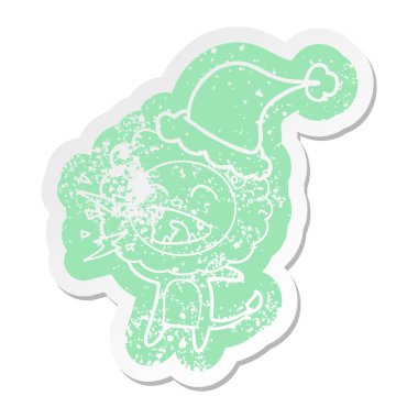 ilginç karikatür sıkıntılı etiket santa şapka kükreyen aslan