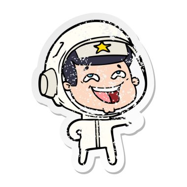 bir çizgi film gülen astronotun sıkıntılı etiket