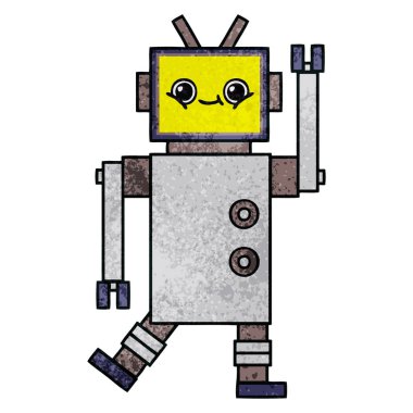 Retro grunge doku karikatür bir robot