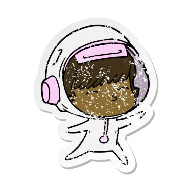 bir çizgi film meraklı astronotun sıkıntılı etiket