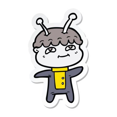 bir dostu karikatür spaceman etiket