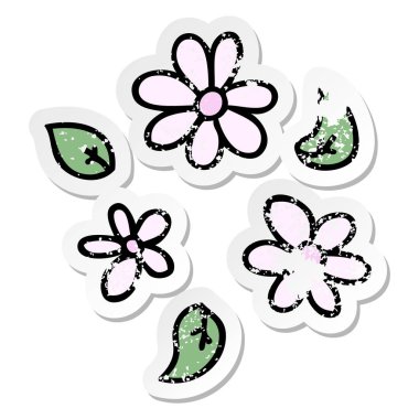 ilginç bir el sıkıntılı etiket çizilmiş karikatür çiçekler