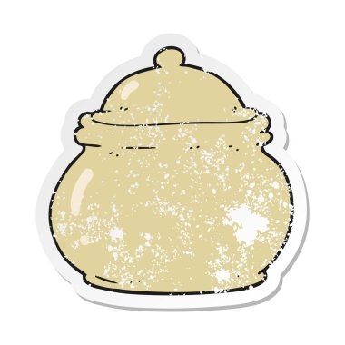 bir çizgi film eski stil seramik tencere Retro sıkıntılı etiket