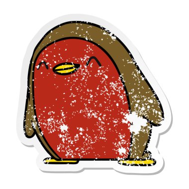serbest el çekilmiş sıkıntılı etiket karikatür şirin kawaii kırmızı robin 