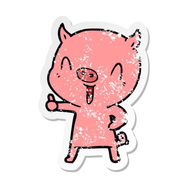 mutlu karikatür domuz bir sıkıntılı etiket