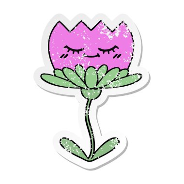 sevimli çizgi çiçek sıkıntılı etiket